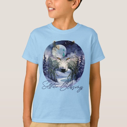 Zonnewende zegeningen Winter Wolf Moonlight Bossen T-shirt (Voorkant)
