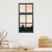 Zonnewestrandschap Windmill Faux Uitzicht Poster (Keuken)