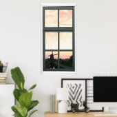 Zonnewestrandschap Windmill Faux Uitzicht Poster (Thuiskantoor)