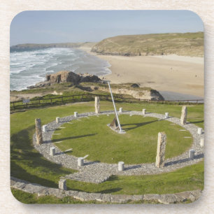 Zonnewijzer en Perran Beach, Perranporth, Cornwall Bier Onderzetter