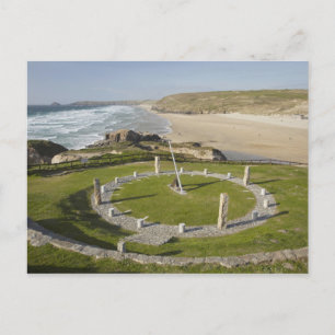 Zonnewijzer en Perran Beach, Perranporth, Cornwall Briefkaart