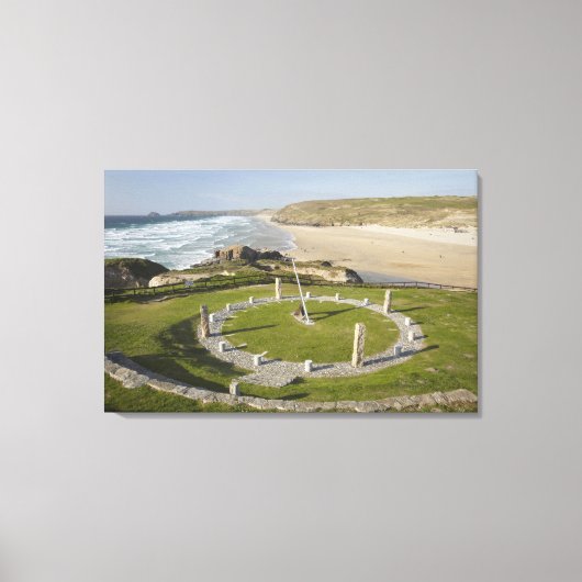Zonnewijzer en Perran Beach, Perranporth, Cornwall Canvas Afdruk (Voorkant)
