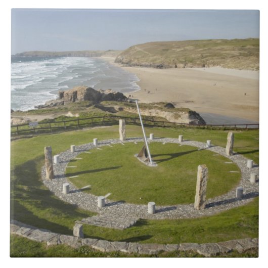 Zonnewijzer en Perran Beach, Perranporth, Cornwall Tegeltje (Voorkant)