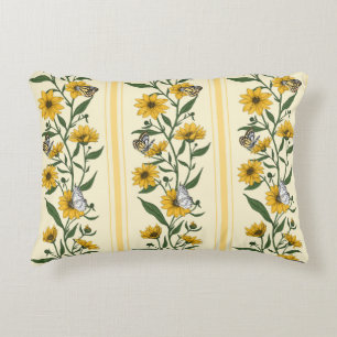 Zonnewortel bloemenstreep op gebroken wit accent kussen