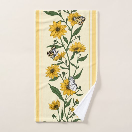 Zonnewortel bloemenstreep op gebroken wit bad handdoek (Handdoek)