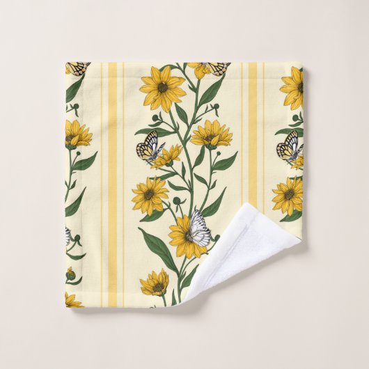 Zonnewortel bloemenstreep op gebroken wit bad handdoek (Wasdoekje)