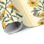 Zonnewortel bloemenstreep op gebroken wit cadeaupapier (Rol Hoek)