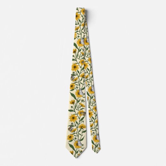 Zonnewortel bloemenstreep op gebroken wit stropdas (Voorkant)