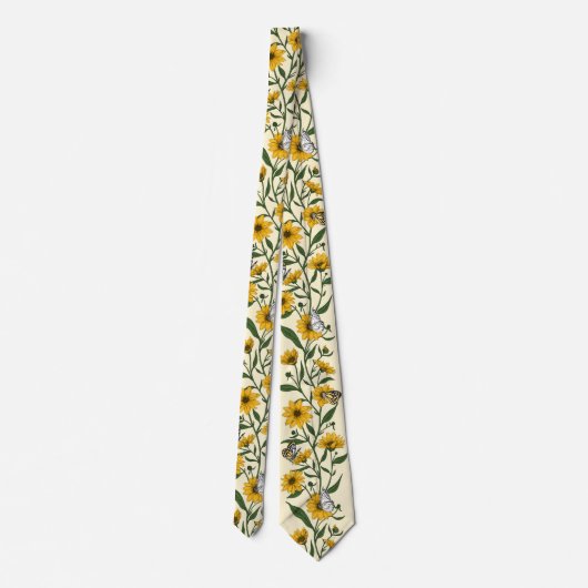 Zonnewortel bloemenstreep op gebroken wit stropdas (Achterkant)