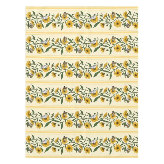 Zonnewortel bloemenstreep op gebroken wit tafelkleed (Voorkant)