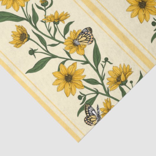 Zonnewortel bloemenstreep op gebroken wit tissuepapier (Detail)