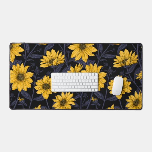 Zonnewortel, wilde zonnebloem in geel en blauw bureaumat (Keyboard & Muis)