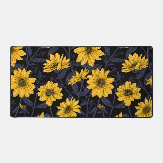 Zonnewortel, wilde zonnebloem in geel en blauw bureaumat (Voorkant)