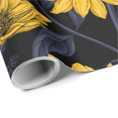 Zonnewortel, wilde zonnebloem in geel en blauw cadeaupapier (Rol Hoek)