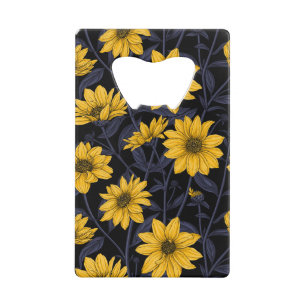 Zonnewortel, wilde zonnebloem in geel en blauw creditkaart flessenopener