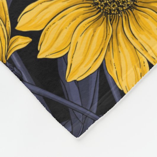 Zonnewortel, wilde zonnebloem in geel en blauw fleece deken (Hoek)