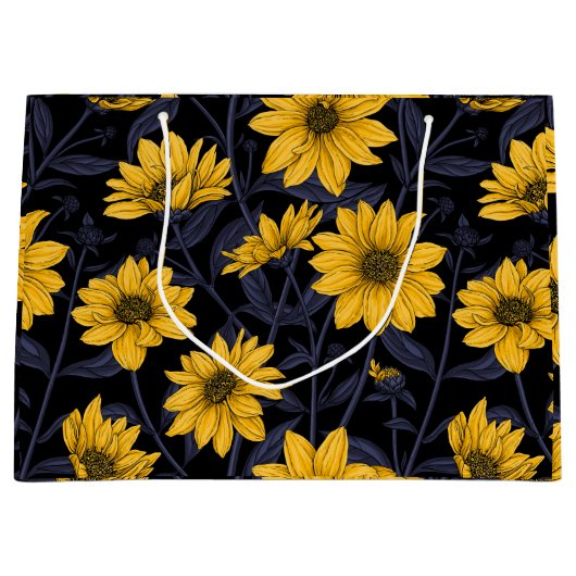 Zonnewortel, wilde zonnebloem in geel en blauw groot cadeauzakje (Voorkant)