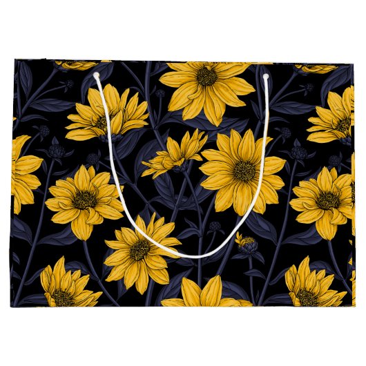 Zonnewortel, wilde zonnebloem in geel en blauw groot cadeauzakje (Achterkant)