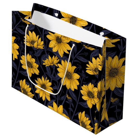 Zonnewortel, wilde zonnebloem in geel en blauw groot cadeauzakje (Voorkant Gekanteld)