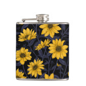 Zonnewortel, wilde zonnebloem in geel en blauw heupfles (Voorkant)