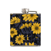 Zonnewortel, wilde zonnebloem in geel en blauw heupfles (Achterkant)