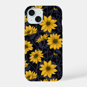 Zonnewortel, wilde zonnebloem in geel en blauw iPhone 15 case