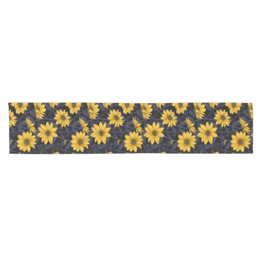 Zonnewortel, wilde zonnebloem in geel en blauw korte tafelloper (Horizontaal)