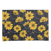 Zonnewortel, wilde zonnebloem in geel en blauw kussensloop (Voorkant-Rechts)