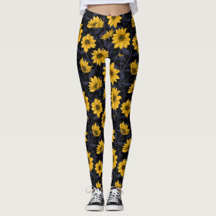 Zonnewortel, wilde zonnebloem in geel en blauw leggings
