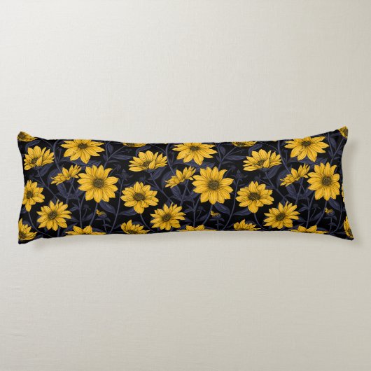 Zonnewortel, wilde zonnebloem in geel en blauw lichaamskussen (Achterkant)