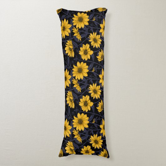 Zonnewortel, wilde zonnebloem in geel en blauw lichaamskussen (Voorkant Verticaal)