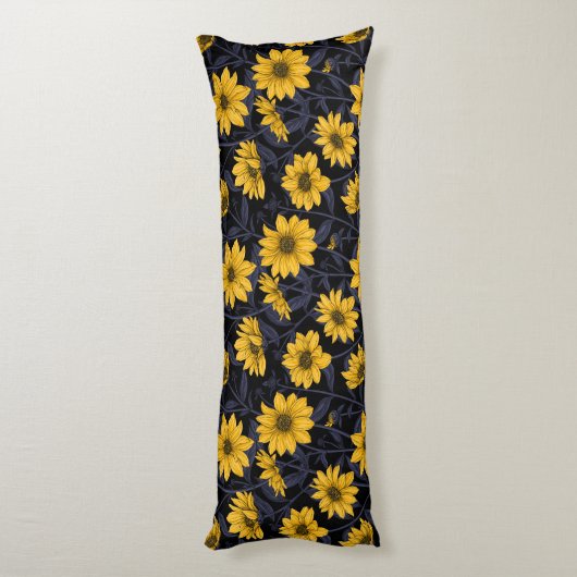 Zonnewortel, wilde zonnebloem in geel en blauw lichaamskussen (Achterkant (Verticaal))