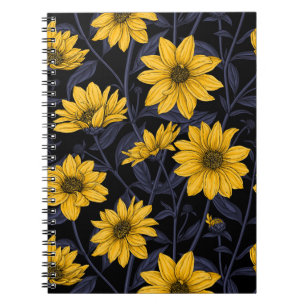Zonnewortel, wilde zonnebloem in geel en blauw notitieboek