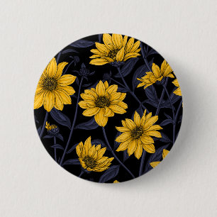 Zonnewortel, wilde zonnebloem in geel en blauw ronde button 5,7 cm