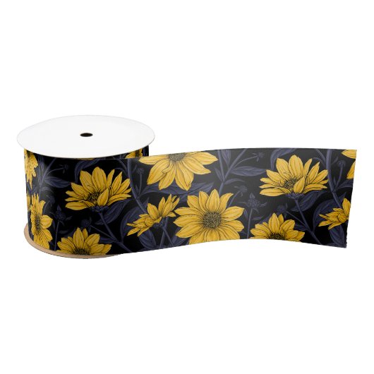 Zonnewortel, wilde zonnebloem in geel en blauw satijnen lint (Spoel)