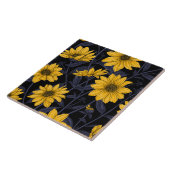 Zonnewortel, wilde zonnebloem in geel en blauw tegeltje (Zijkant)