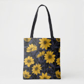 Zonnewortel, wilde zonnebloem in geel en blauw tote bag (Voorkant)