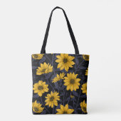 Zonnewortel, wilde zonnebloem in geel en blauw tote bag (Achterkant)