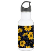 Zonnewortel, wilde zonnebloem in geel en blauw waterfles (Voorkant)