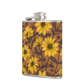 Zonnewortel, wilde zonnebloem in geel en bruin heupfles (Links)