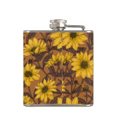 Zonnewortel, wilde zonnebloem in geel en bruin heupfles (Achterkant)