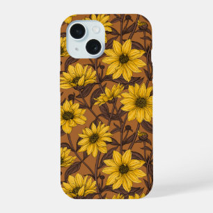 Zonnewortel, wilde zonnebloem in geel en bruin iPhone 15 case