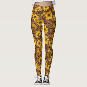 Zonnewortel, wilde zonnebloem in geel en bruin leggings