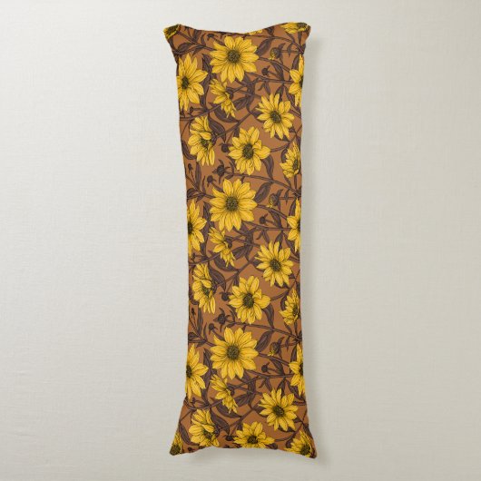 Zonnewortel, wilde zonnebloem in geel en bruin lichaamskussen (Voorkant Verticaal)