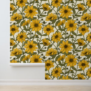 Zonnewortel, wilde zonnebloem op off white behang