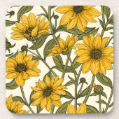 Zonnewortel, wilde zonnebloem op off white bier onderzetter (Voorkant)