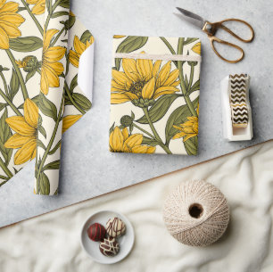 Zonnewortel, wilde zonnebloem op off white cadeaupapier