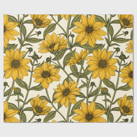 Zonnewortel, wilde zonnebloem op off white cadeaupapier (Vlak)