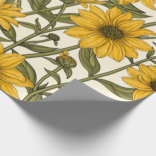 Zonnewortel, wilde zonnebloem op off white cadeaupapier (Hoek)