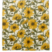 Zonnewortel, wilde zonnebloem op off white douchegordijn (Voorkant)